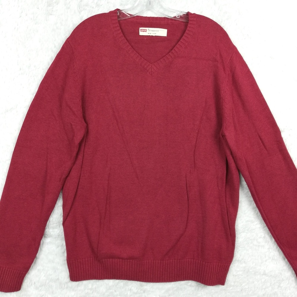 Levi's Mens Sweater V Neck Red‎ Knit Long Sleeve Preppy Casual Cozy XL